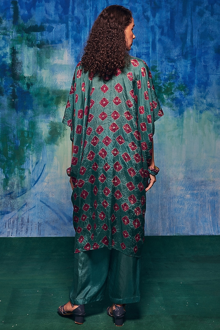 Teal & Wine Silk Shibori Tie-Dyed Kaftan Set by Capisvirleo at Pernia's Pop Up Shop