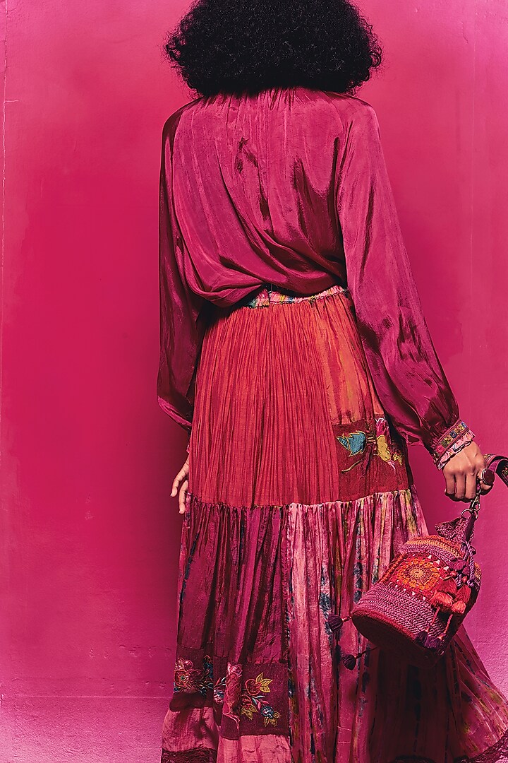 Peach & Fuchsia Silk Patch Work Skirt by Capisvirleo at Pernia's Pop Up Shop