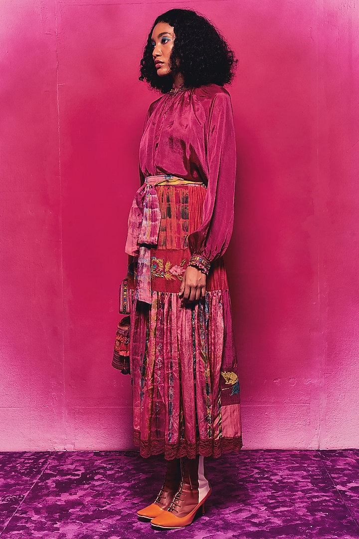 Peach & Fuchsia Silk Patch Work Skirt by Capisvirleo at Pernia's Pop Up Shop
