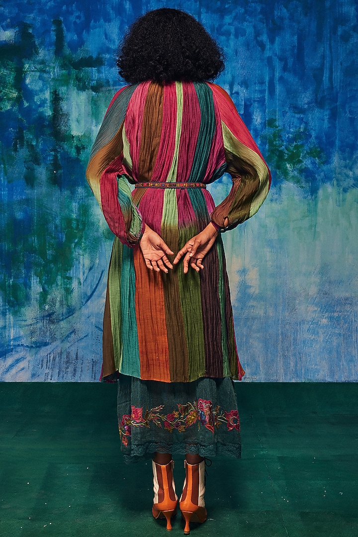 Multi-Colored Chanderi Patch Work Paneled Cocktail Shirt Dress by Capisvirleo at Pernia's Pop Up Shop