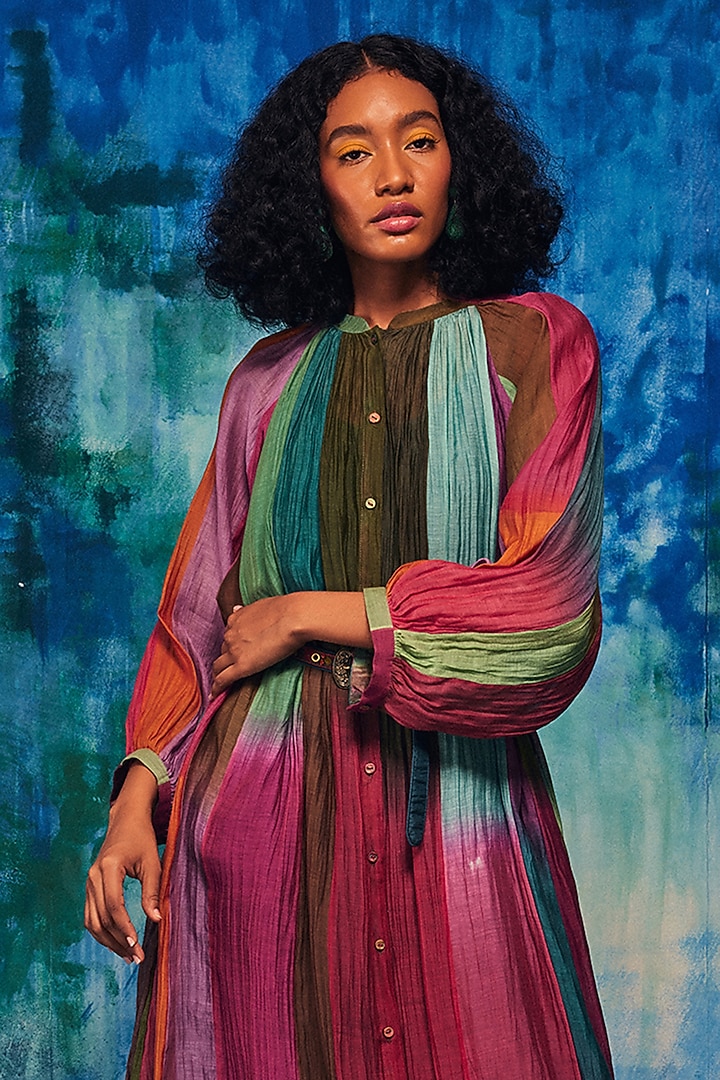 Multi-Colored Chanderi Patch Work Paneled Cocktail Shirt Dress by Capisvirleo at Pernia's Pop Up Shop