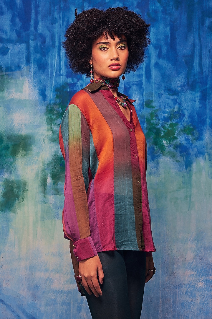Multi-Colored Chanderi Patch Work Paneled Shirt by Capisvirleo at Pernia's Pop Up Shop