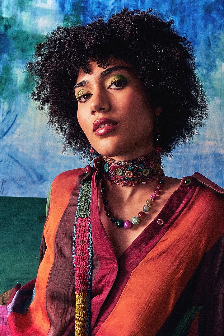 Multi-Colored Chanderi Patch Work Paneled Shirt by Capisvirleo at Pernia's Pop Up Shop