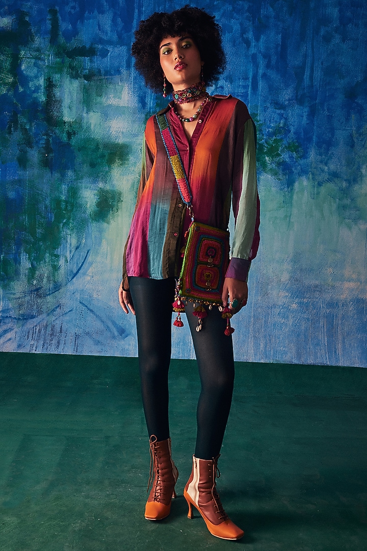 Multi-Colored Chanderi Patch Work Paneled Shirt by Capisvirleo at Pernia's Pop Up Shop