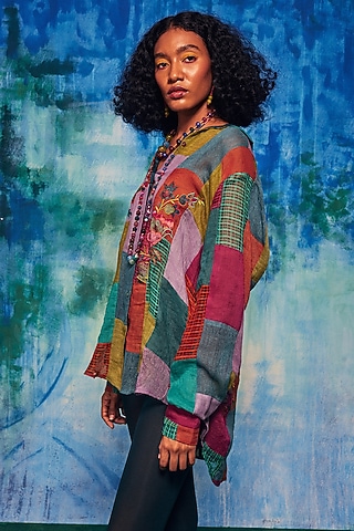 Multi-Colored Jute & Linen Patch Work Shirt by Capisvirleo