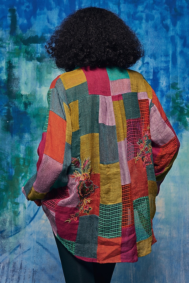 Multi-Colored Jute & Linen Patch Work Shirt by Capisvirleo at Pernia's Pop Up Shop