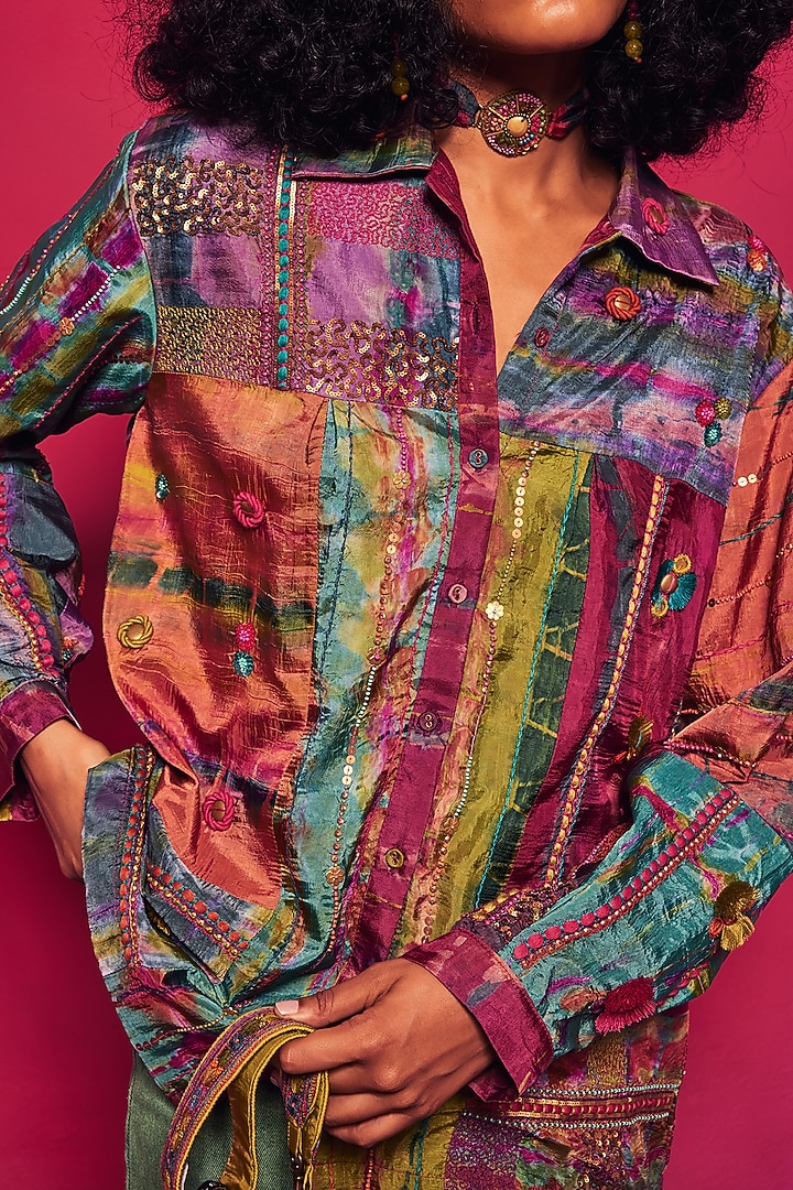 Multi-Colored Silk Patch Work Tie-Dyed Shirt by Capisvirleo at Pernia's Pop Up Shop