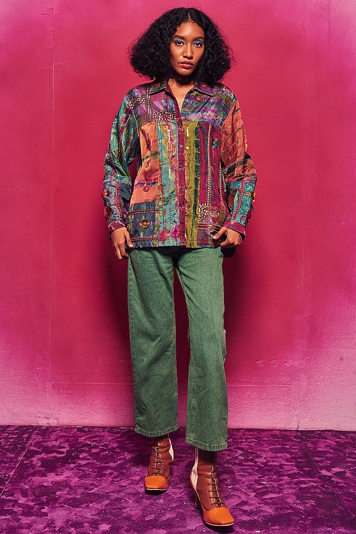 Multi-Colored Silk Patch Work Tie-Dyed Shirt by Capisvirleo at Pernia's Pop Up Shop