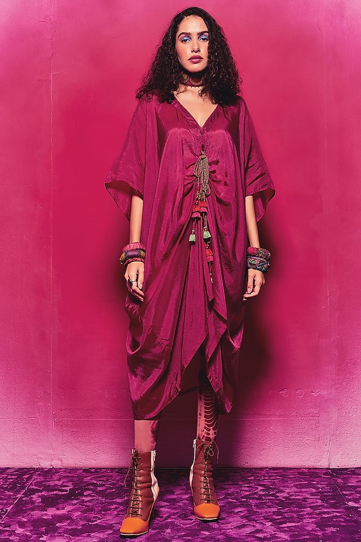 Fuchsia Silk Kaftan Set by Capisvirleo at Pernia's Pop Up Shop