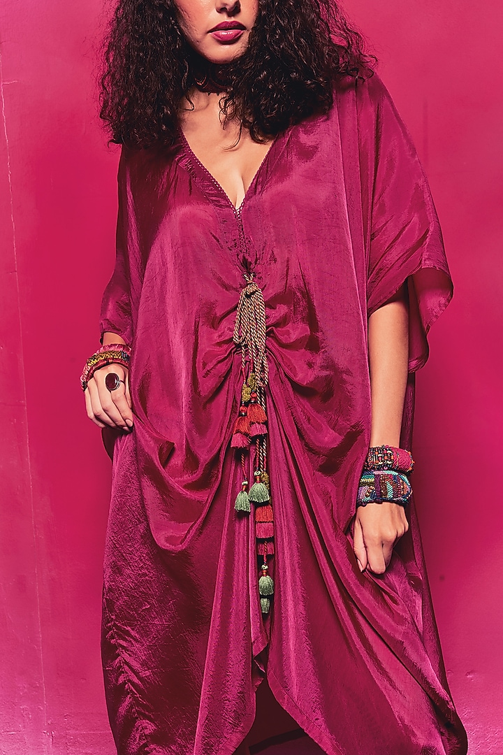Fuchsia Silk Kaftan Set by Capisvirleo at Pernia's Pop Up Shop