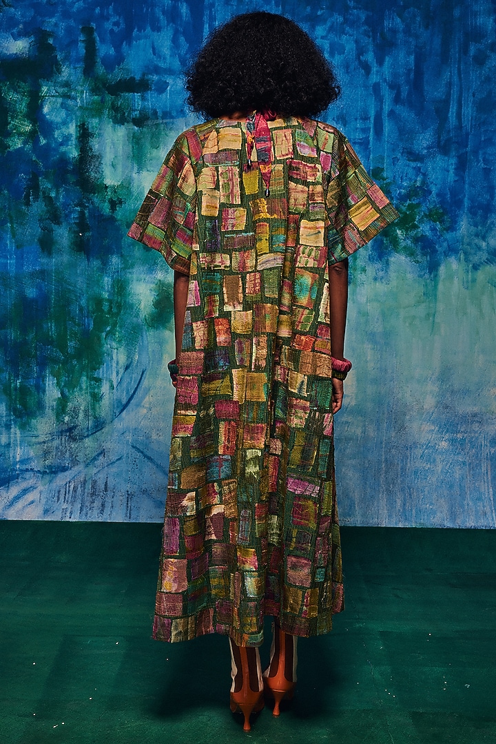 Bottle Green Silk Patch Work Midi Party Wear Dress by Capisvirleo at Pernia's Pop Up Shop