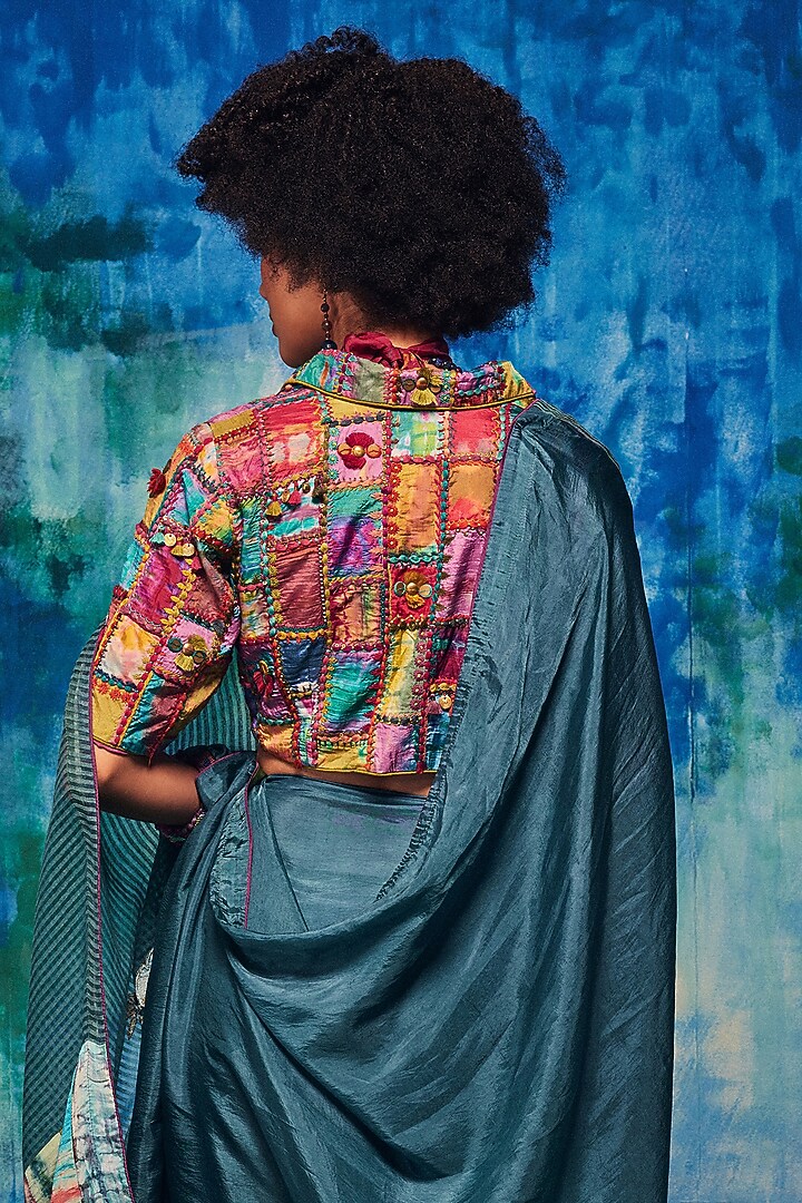 Multi-Colored Silk Aari Embroidered Blouse by Capisvirleo at Pernia's Pop Up Shop