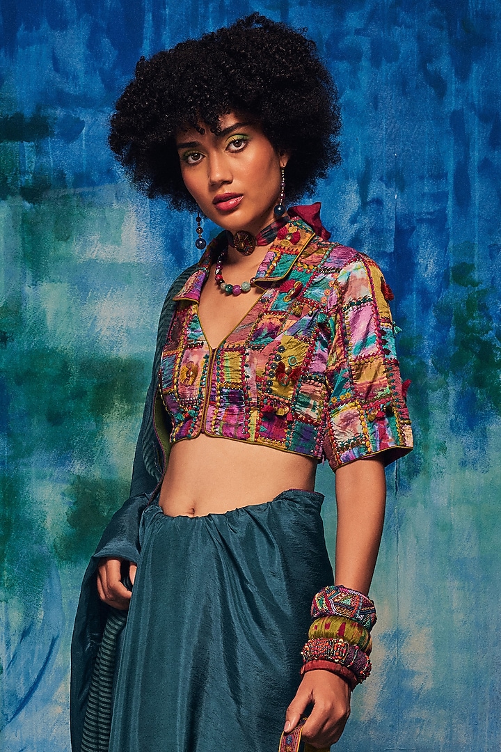 Multi-Colored Silk Aari Embroidered Blouse by Capisvirleo at Pernia's Pop Up Shop