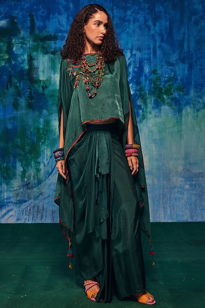 Teal Silk Pleated Skirt Set by Capisvirleo at Pernia's Pop Up Shop