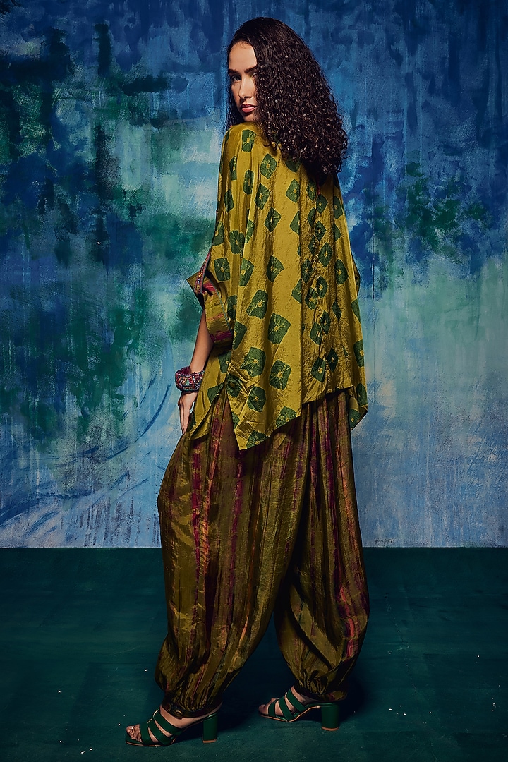 Olive Silk Shibori Dhoti Set by Capisvirleo at Pernia's Pop Up Shop