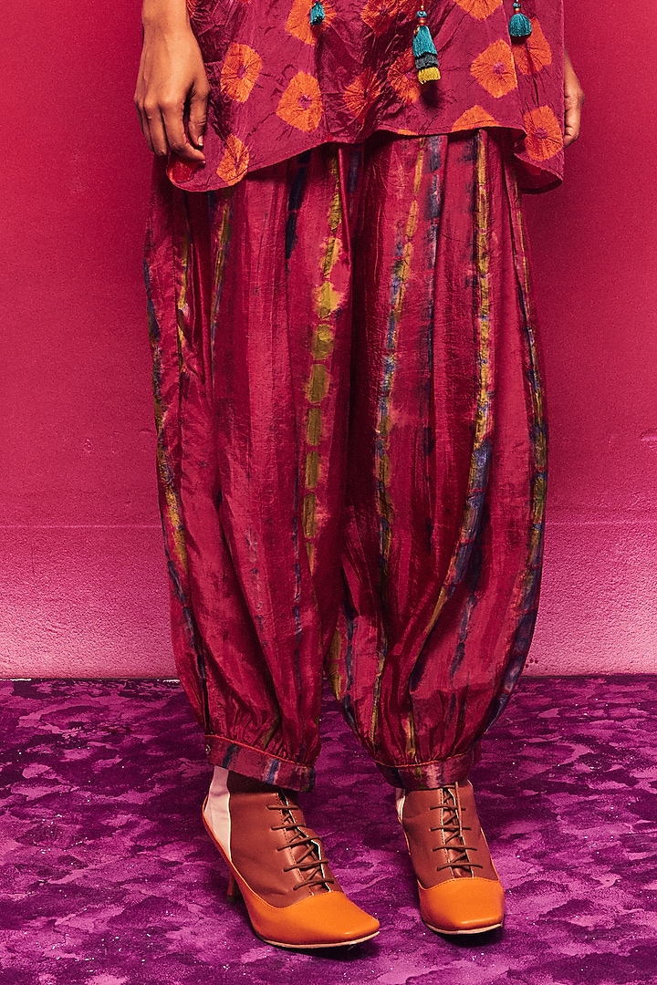 Fuchsia Silk Shibori Dhoti Set by Capisvirleo at Pernia's Pop Up Shop