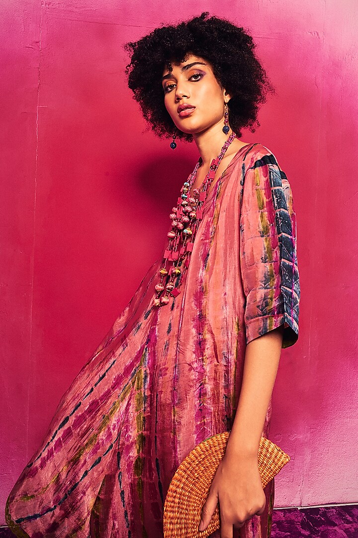 Peach Silk Tie-Dyed A-Line Vacation Dress by Capisvirleo at Pernia's Pop Up Shop
