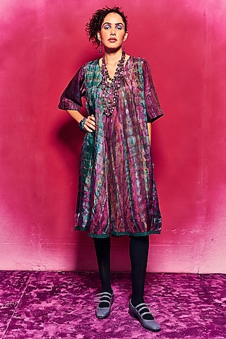 Purple Silk Tie-Dyed A-Line Dress by Capisvirleo