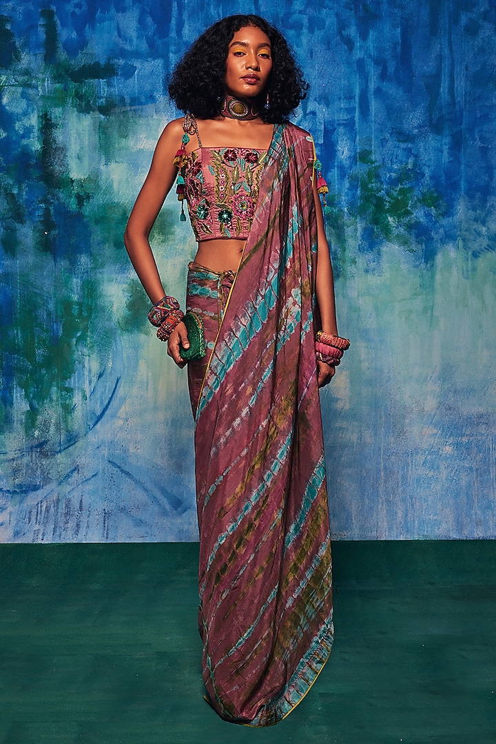 Multi-Colored Silk Tie-Dyed Saree by Capisvirleo at Pernia's Pop Up Shop