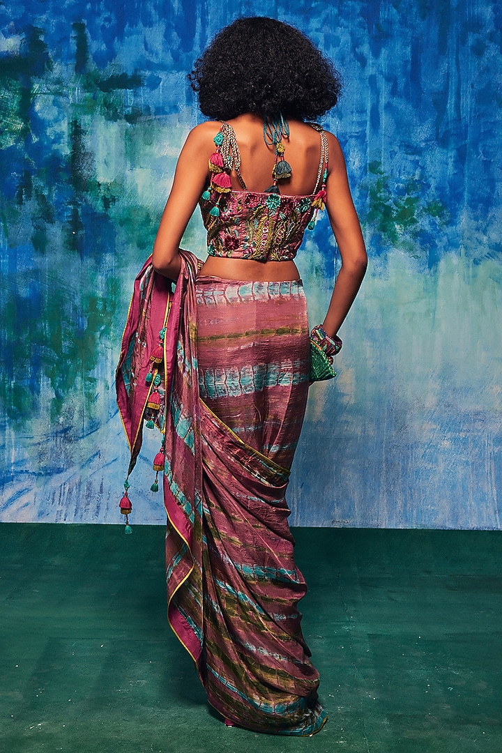 Multi-Colored Silk Tie-Dyed Party Wear Saree by Capisvirleo at Pernia's Pop Up Shop