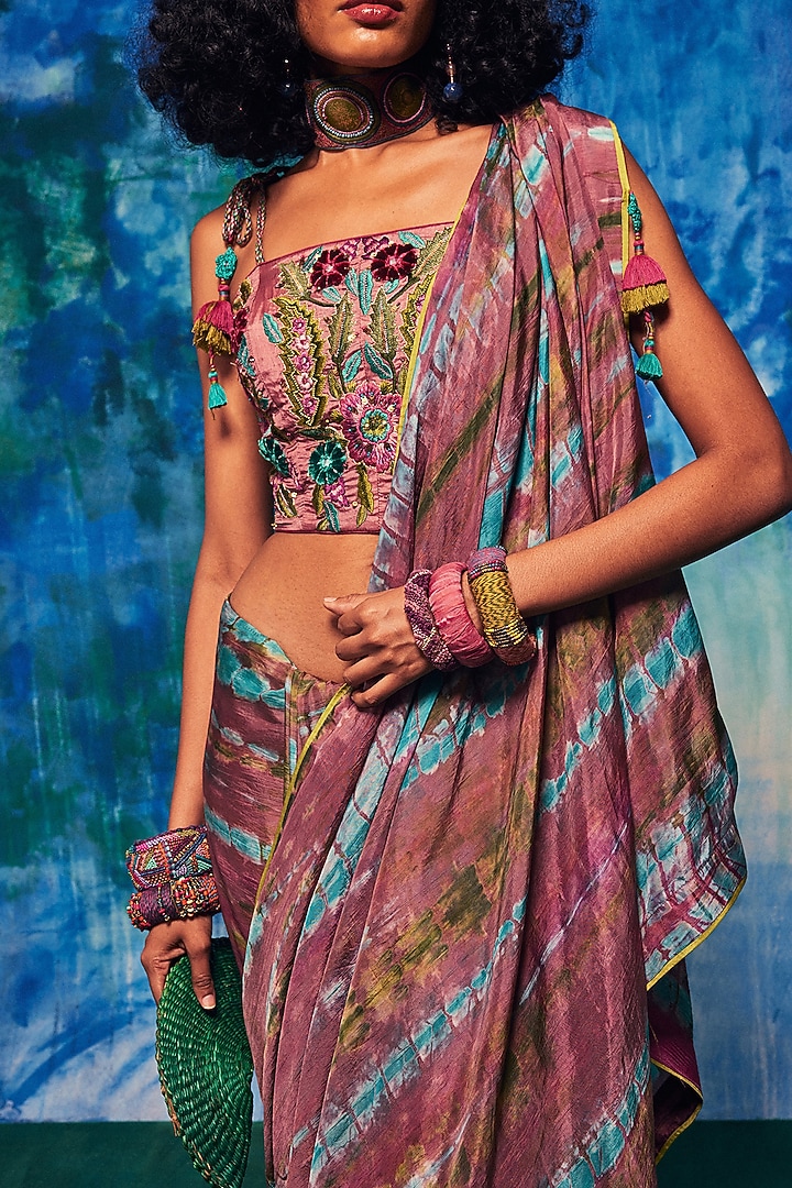 Multi-Colored Silk Tie-Dyed Party Wear Saree by Capisvirleo at Pernia's Pop Up Shop