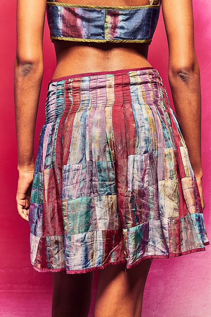 Multi-Colored Silk Embroidered Tie-Dyed Mini Skirt by Capisvirleo at Pernia's Pop Up Shop