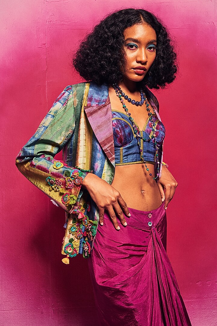 Multi-Colored Silk Draped Skirt Set by Capisvirleo at Pernia's Pop Up Shop