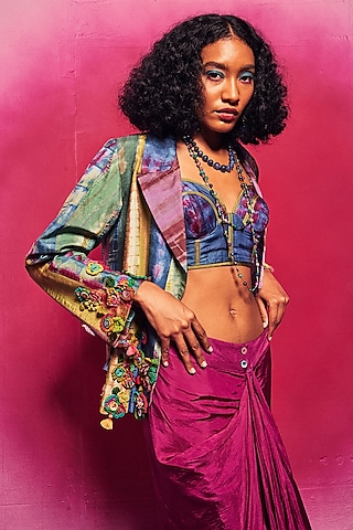 Multi-Colored Silk Patch Work Tie-Dyed Paneled Jacket by Capisvirleo