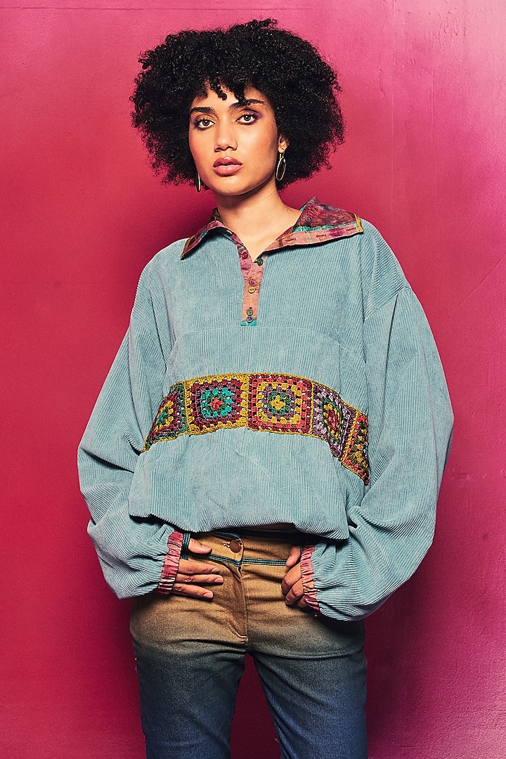 Teal Corduroy Patchwork Shirt by Capisvirleo at Pernia's Pop Up Shop