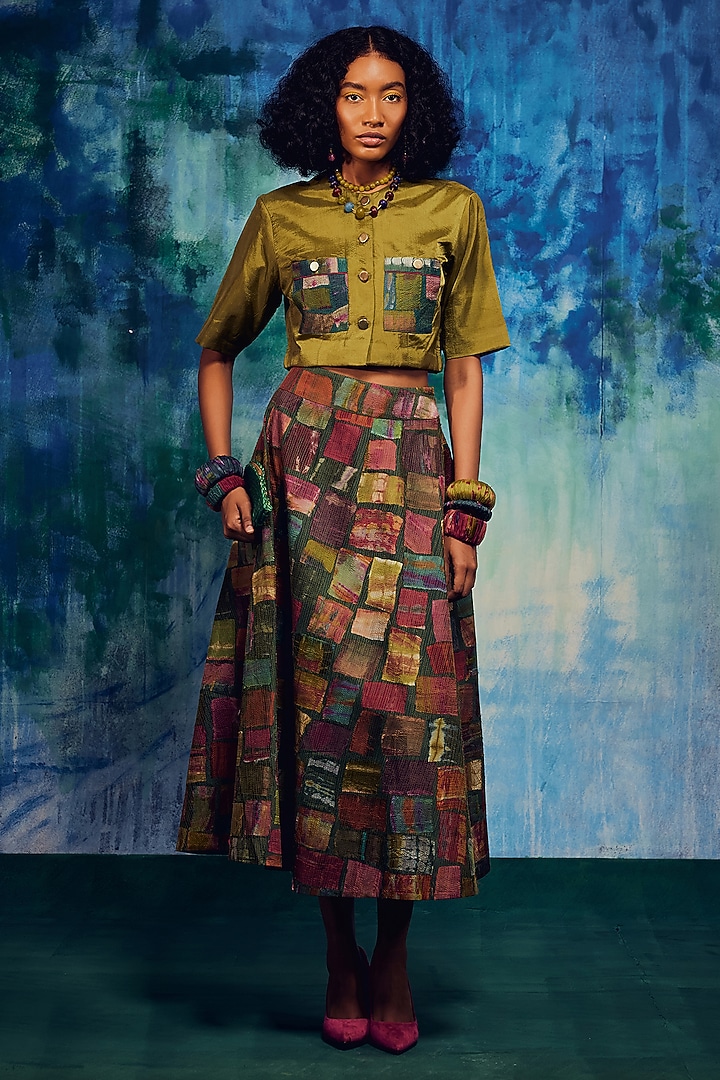 Olive Silk Patch Work Crop Top by Capisvirleo at Pernia's Pop Up Shop