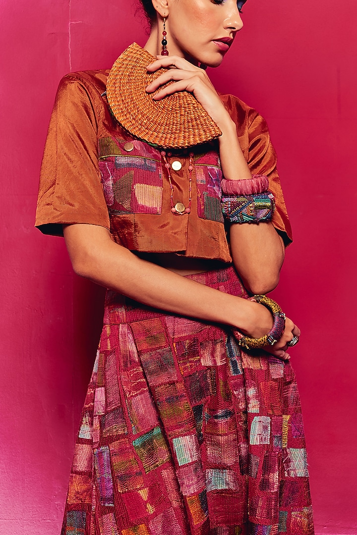 Rust Orange Silk Patch Work Crop Top by Capisvirleo at Pernia's Pop Up Shop