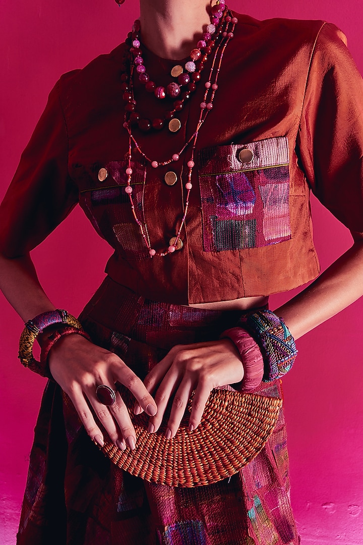 Rust Orange Silk Patch Work Crop Top by Capisvirleo at Pernia's Pop Up Shop