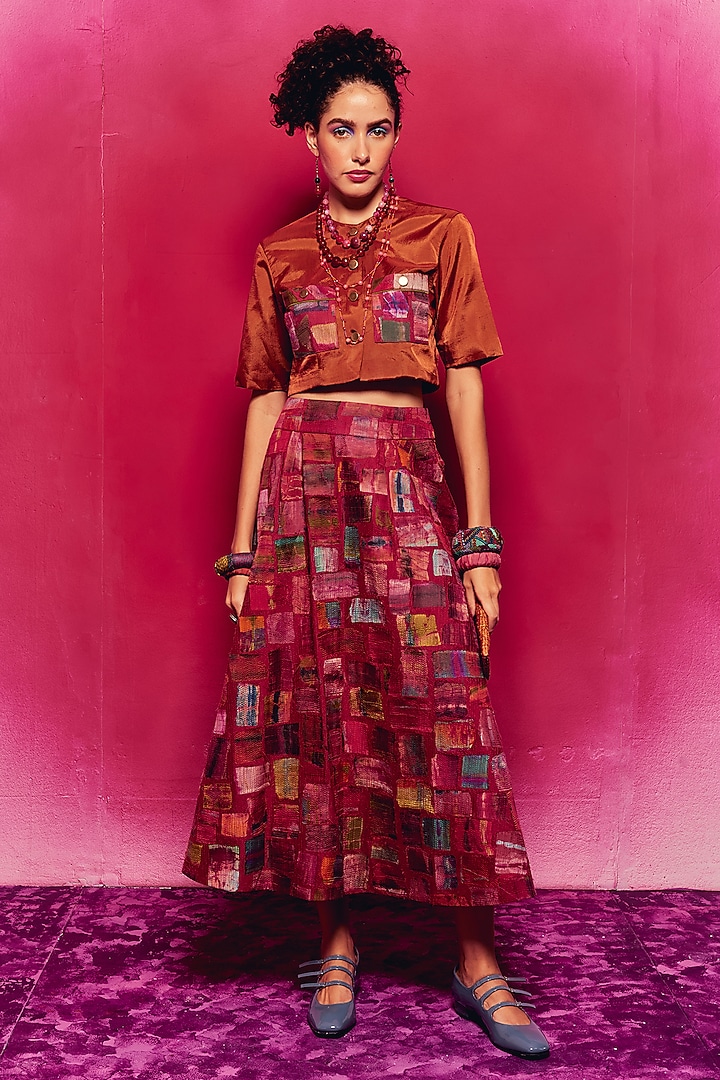 Rust Orange Silk Patch Work Crop Top by Capisvirleo at Pernia's Pop Up Shop