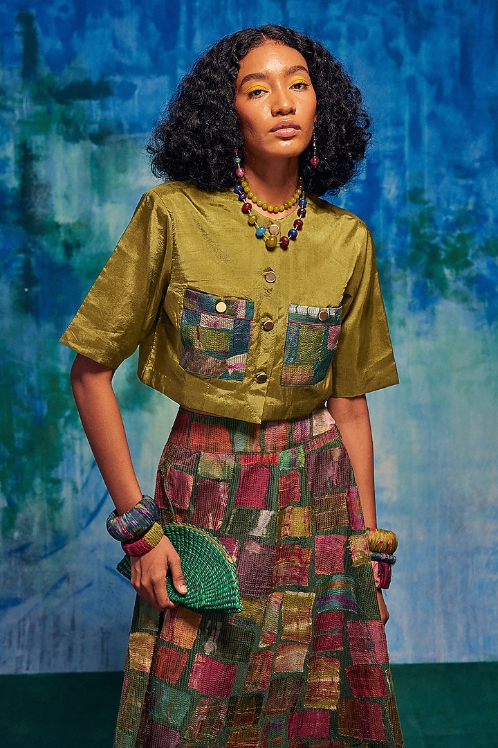 Multi-Colored Silk Patch Work Maxi Skirt by Capisvirleo at Pernia's Pop Up Shop