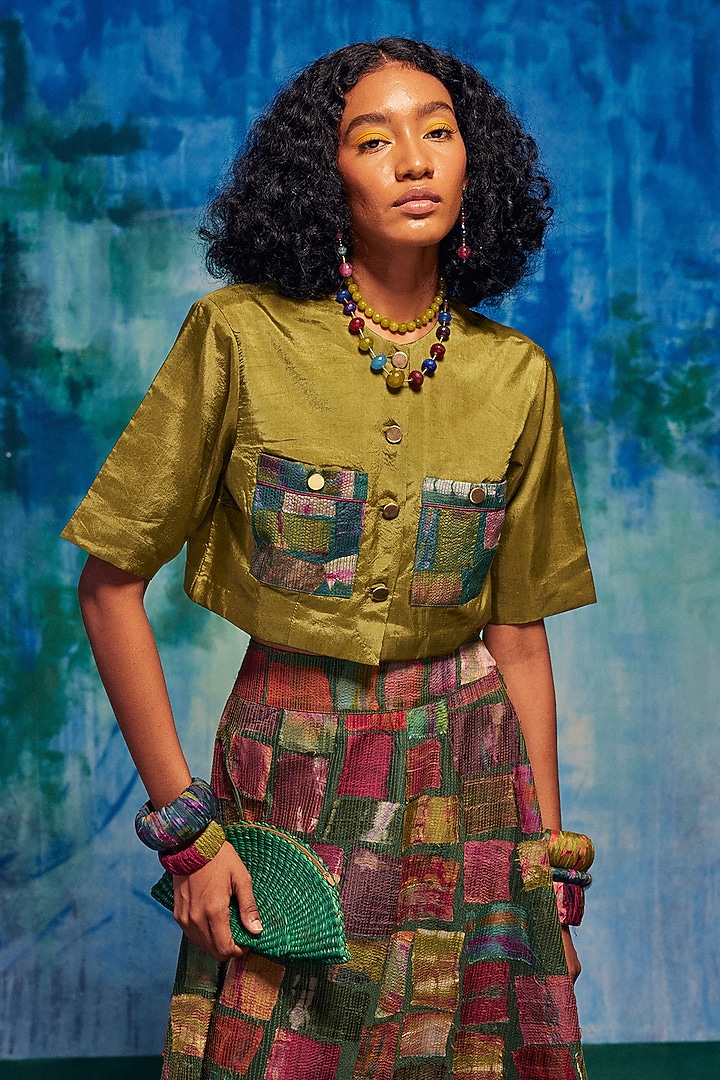 Multi-Colored Silk Patch Work Skirt Set by Capisvirleo at Pernia's Pop Up Shop