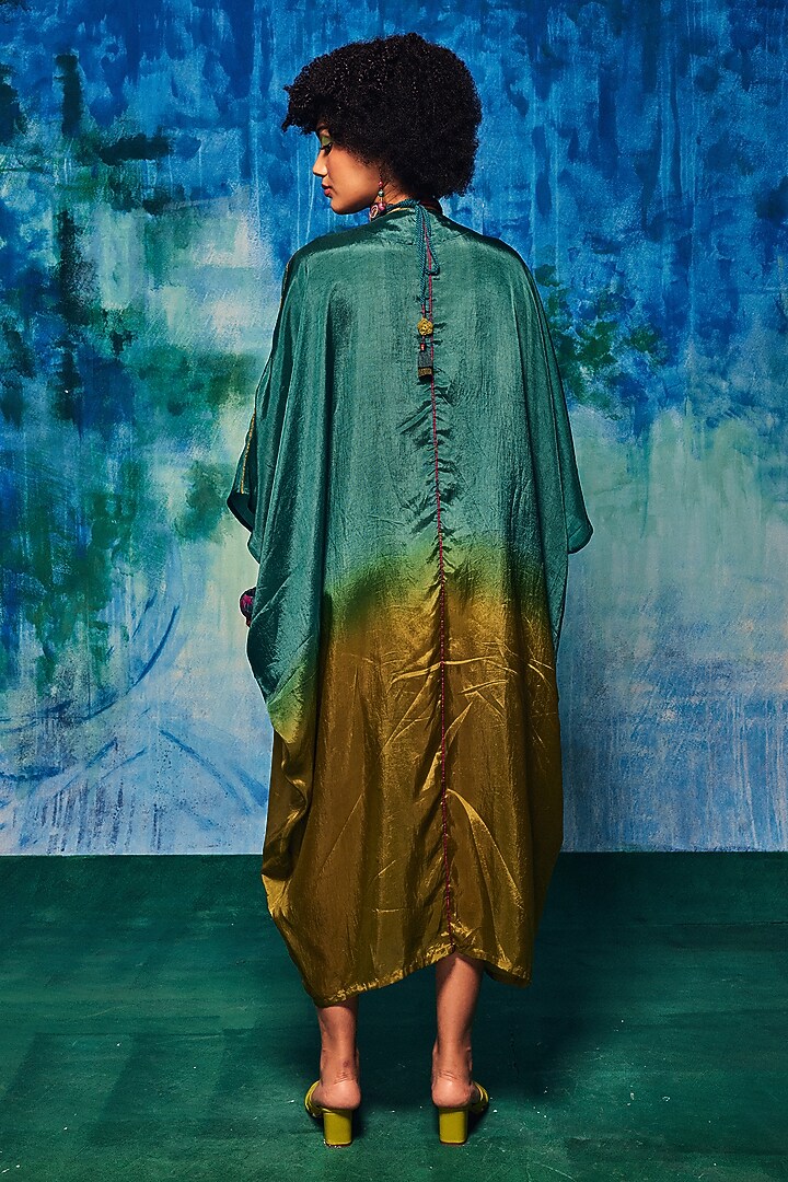 Teal & Olive Silk Patch Work Ombre Kaftan by Capisvirleo at Pernia's Pop Up Shop