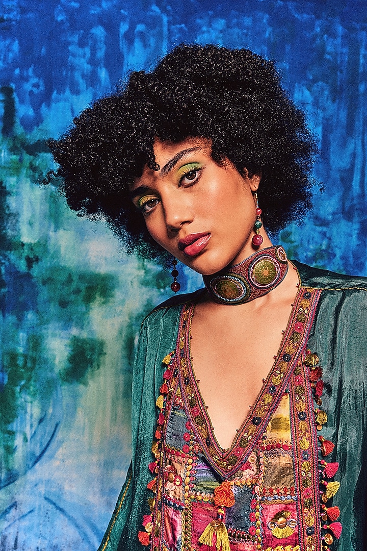 Teal & Olive Silk Patch Work Ombre Kaftan by Capisvirleo at Pernia's Pop Up Shop