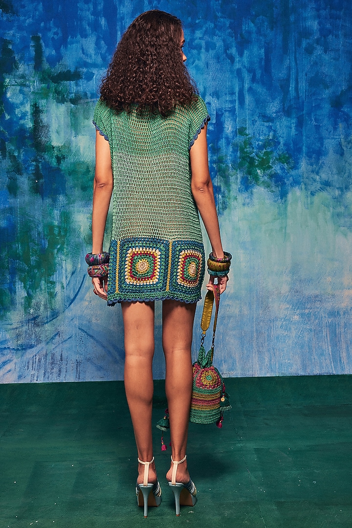 Turquoise Handloom Hand-Crochet Mini Vacation Dress by Capisvirleo at  Pernia's Pop Up Shop