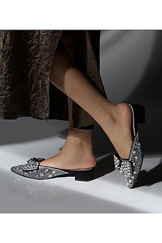 Black PU & Vegan Leather Bow Mule Heels by CAI