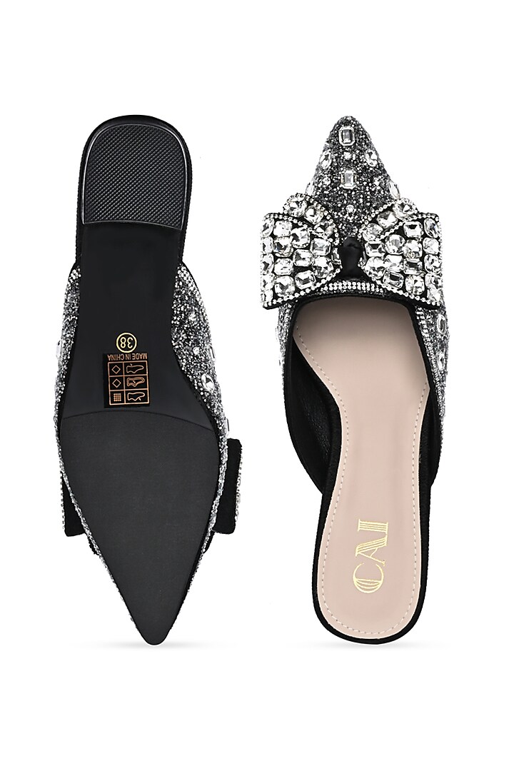 Black PU & Vegan Leather Bow Mule Heels by CAI at Pernia's Pop Up Shop