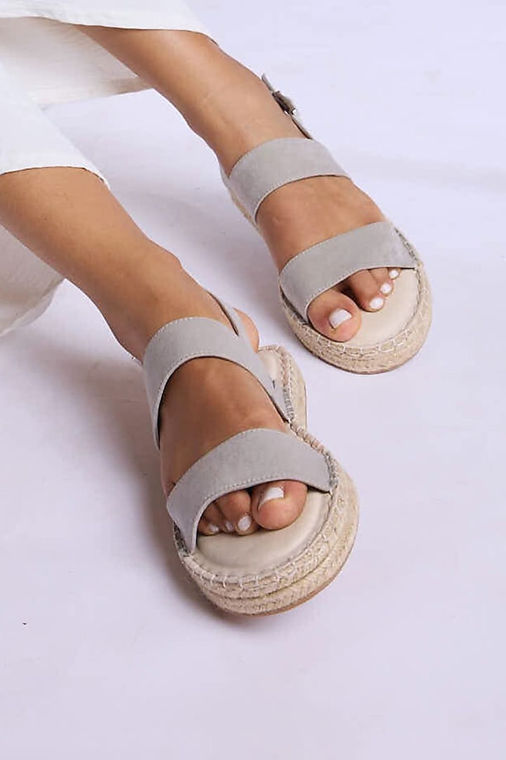 Grey PU Vegan Leather Espadrille Flats by CAI at Pernia's Pop Up Shop