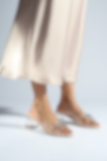 Cream PU Leather Block Heels by CAI at Pernia's Pop Up Shop