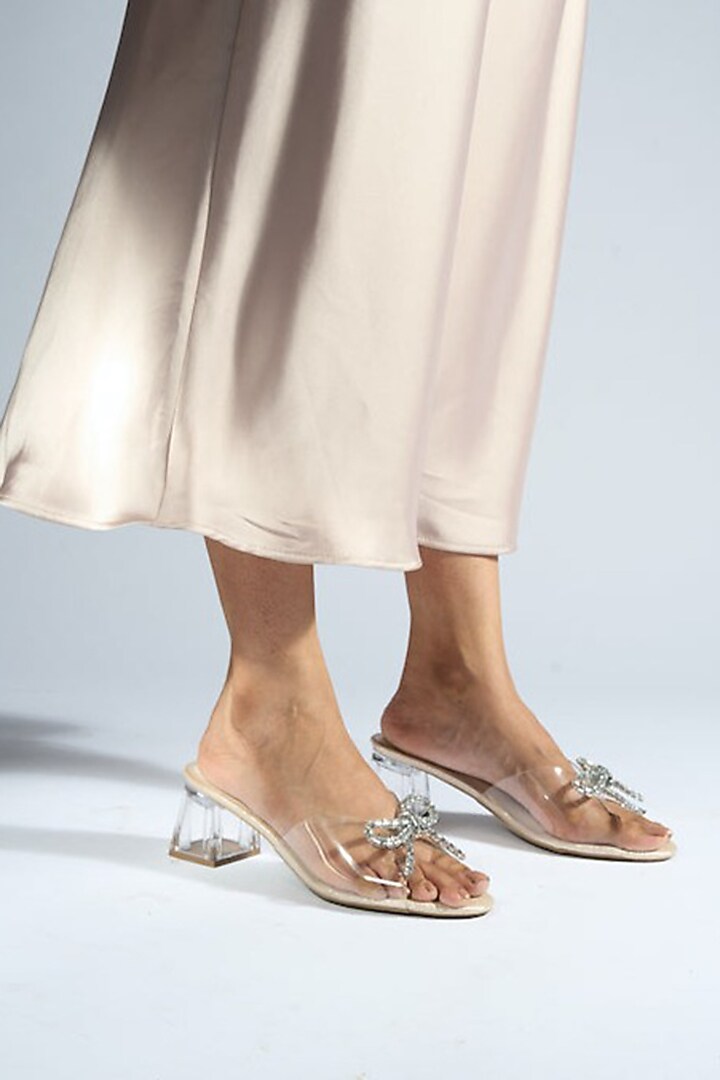 Cream PU Leather Block Heels by CAI at Pernia's Pop Up Shop