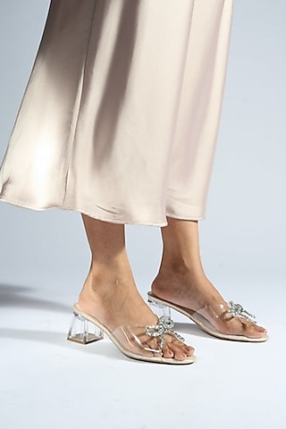 Cream PU Leather Block Heels by CAI