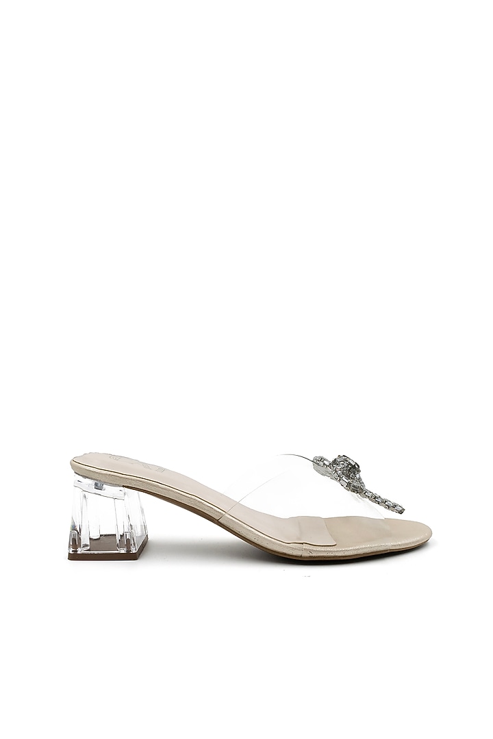 Cream PU Leather Block Heels by CAI at Pernia's Pop Up Shop