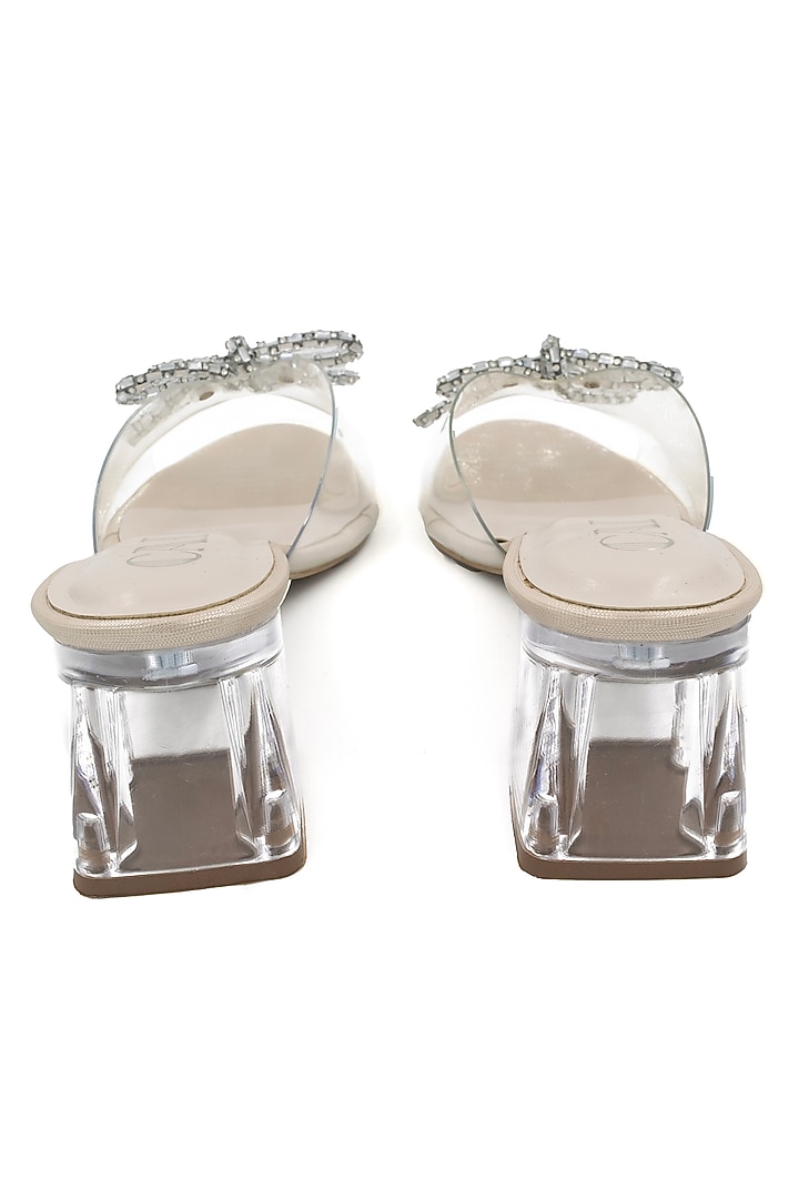 Cream PU Leather Block Heels by CAI at Pernia's Pop Up Shop