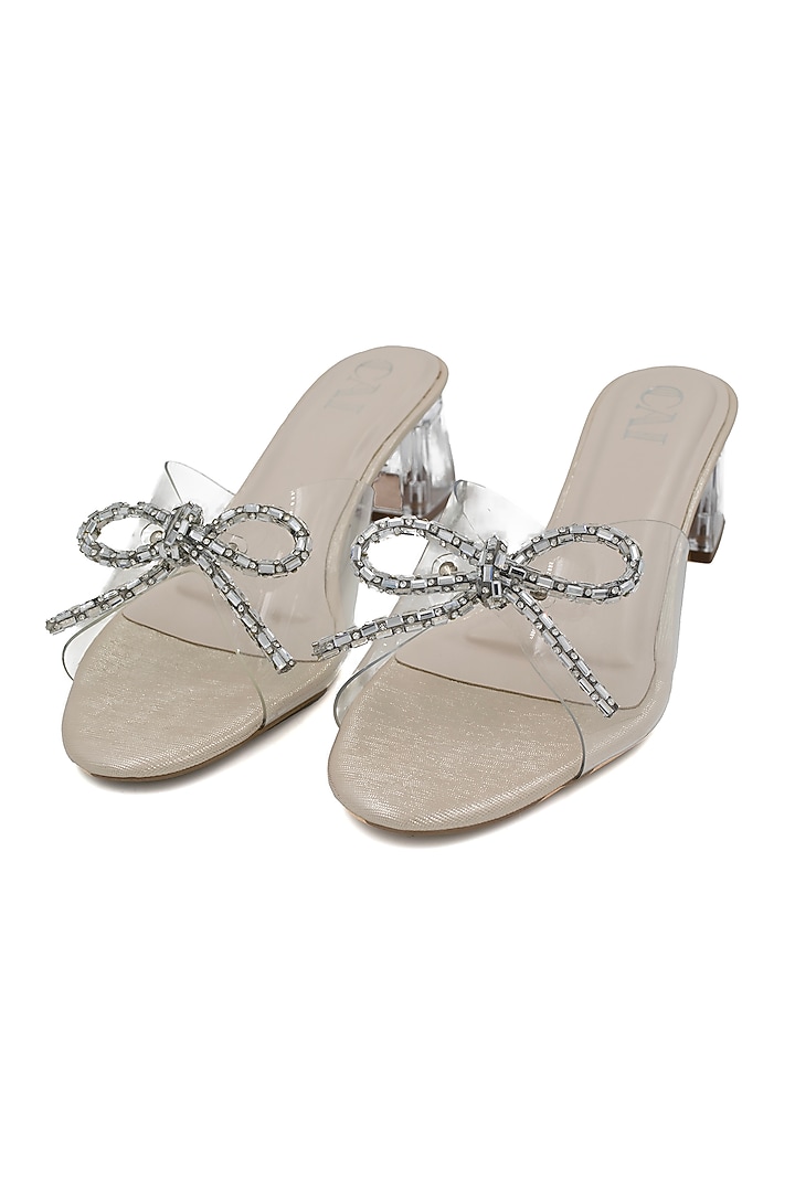 Cream PU Leather Block Heels by CAI at Pernia's Pop Up Shop