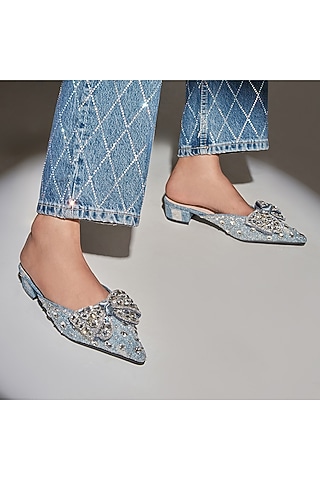 Blue PU & Vegan Leather Mule Heels by CAI