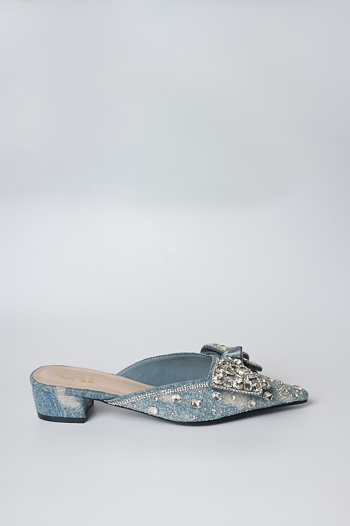 Blue PU & Vegan Leather Mule Heels by CAI at Pernia's Pop Up Shop