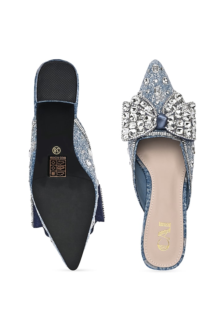 Blue PU & Vegan Leather Mule Heels by CAI at Pernia's Pop Up Shop